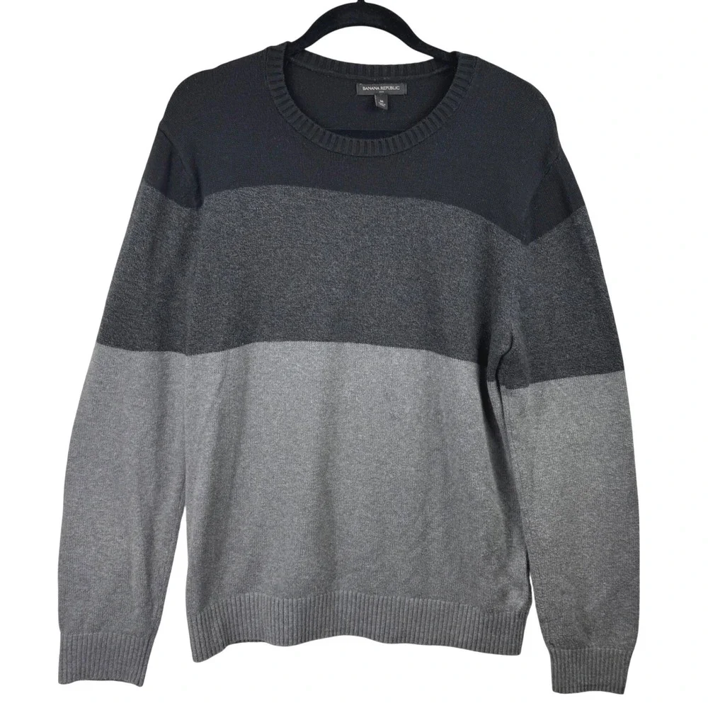 Banana Republic Sweater Mens Medium Colorblock Grey Black‎ Cotton Wool Blend